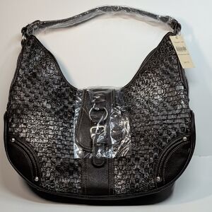 NWT Embossed Woven Hobo Purse, Coldwater Creek Faux Leather Handbag Brown NEW